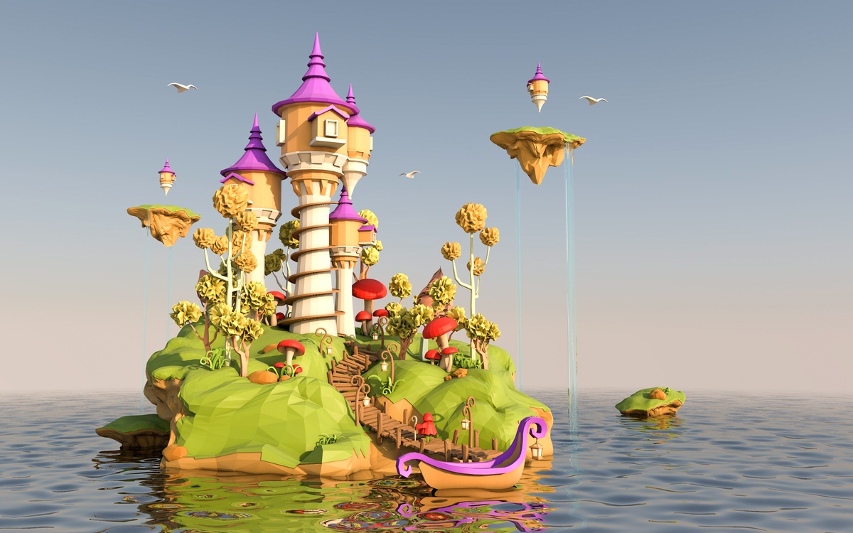 c4dlowpoly卡通小岛场景模型