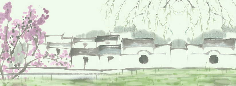 古风水墨江南小镇电商淘宝背景H5背景图片免