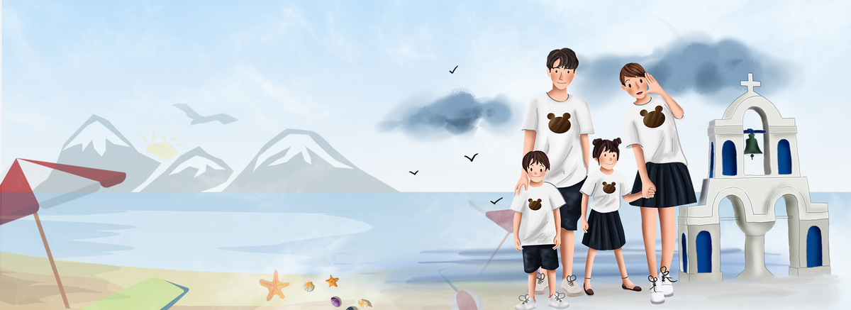 一家人在海边旅游背景图片免费下载_海报banner/psd