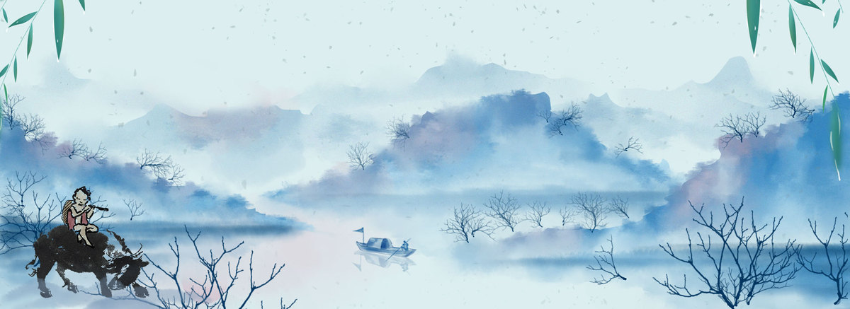 清明节水墨山水牧童背景图片免费下载_海报b