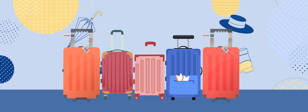 彩色几何旅行箱促销背景图片免费下载_海报banner/psd