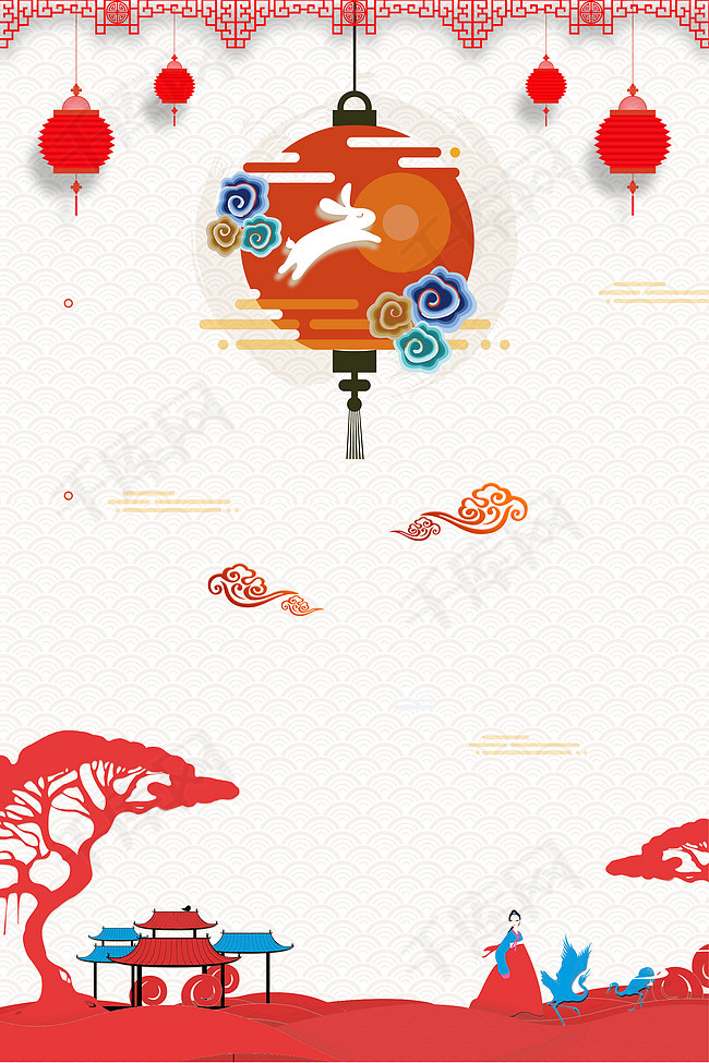 红色复古中式风格灯笼主题海报设计
