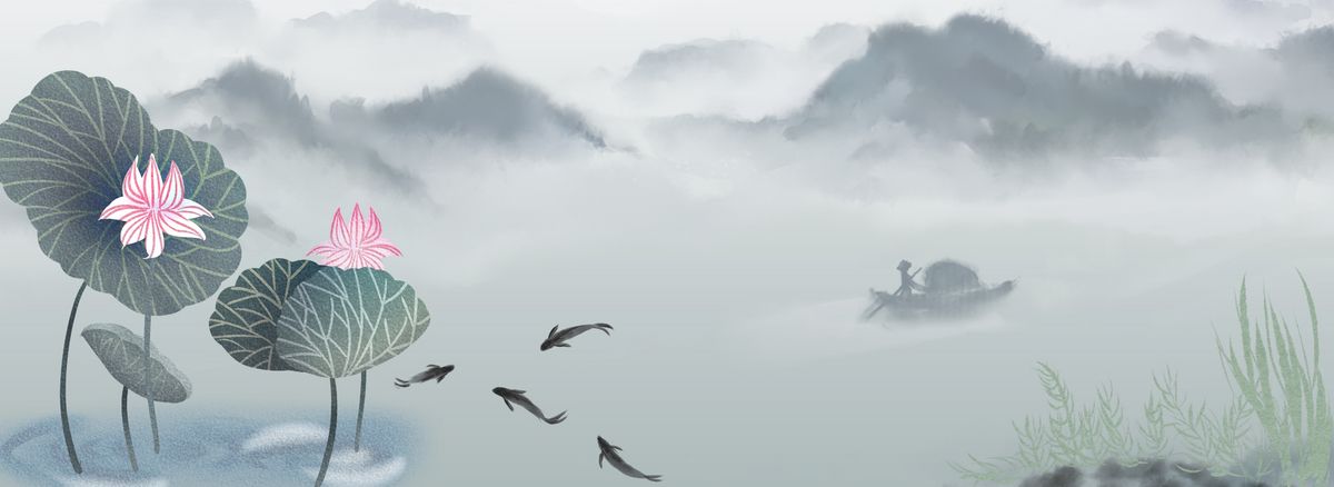 荷塘荷花荷叶鱼文艺淘宝海报背景