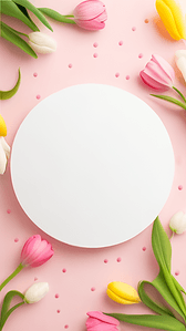 妇女节贺卡背景图片_清新情人节花朵白色圆框设计