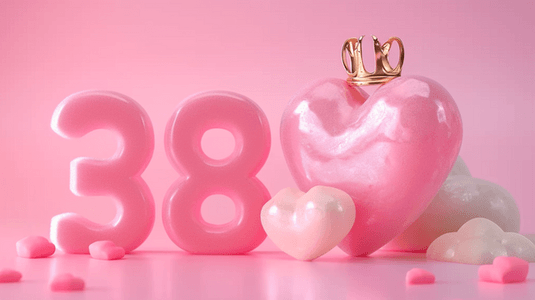 3.8粉色背景图片_粉色妇女节女神节爱心立体3.8素材