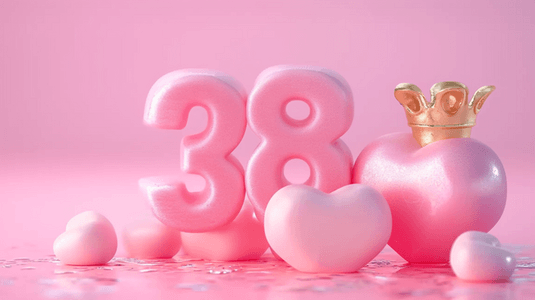 3.8粉色背景图片_粉色妇女节女神节爱心立体3.8背景