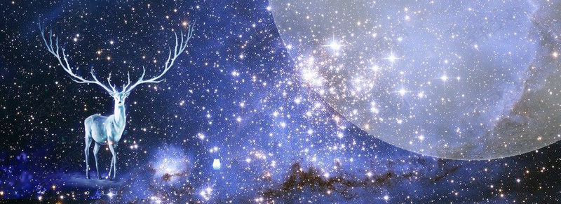 麋鹿月下星空浪漫创意合成图