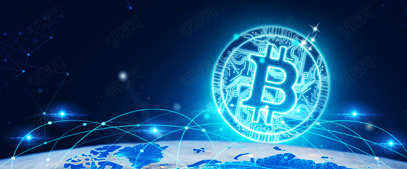 区块链比特币蓝色科技banner海报背景图片免费下载