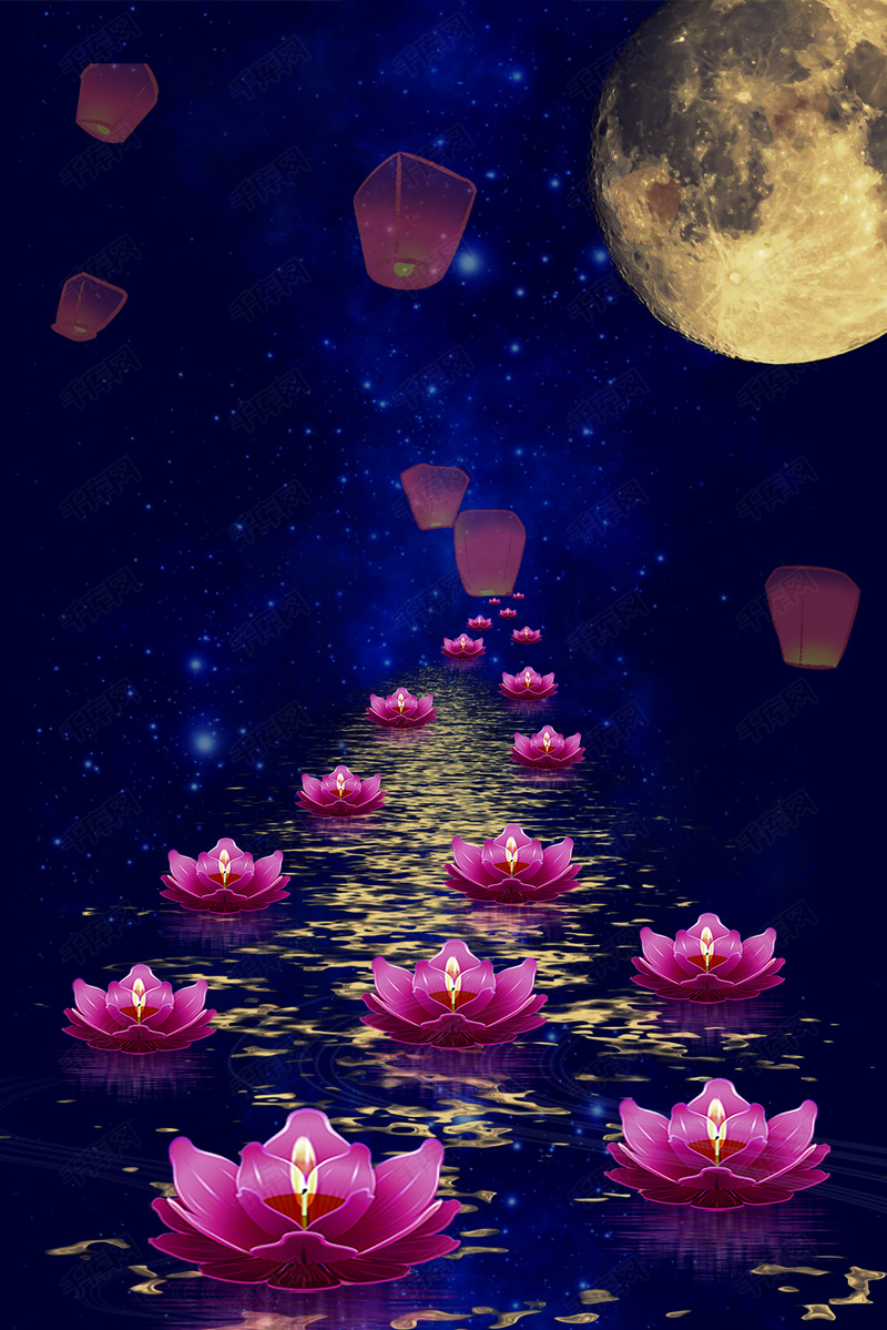古风中元节主题海报背景图片免费下载_广告背景/psd