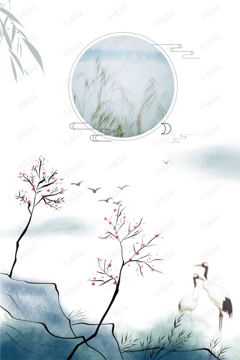 白露古风手绘背景海报
