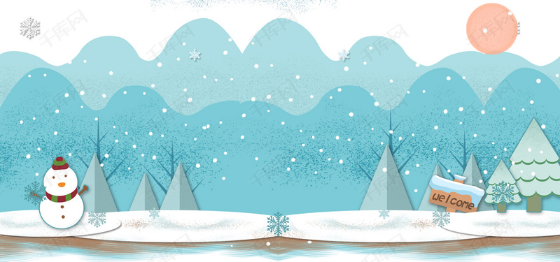 冬季雪花卡通蓝色背景