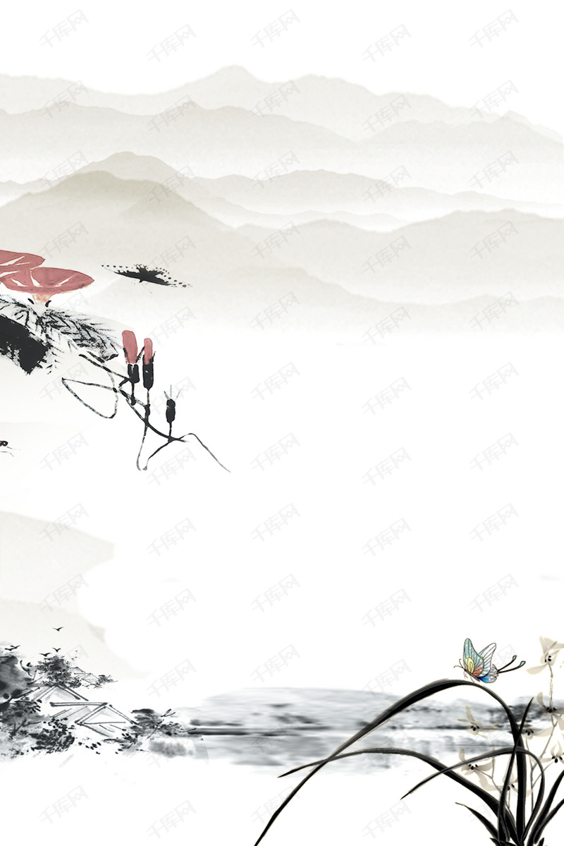淡雅水墨兰花古风海报背景图片免费下载_广告背景/psd