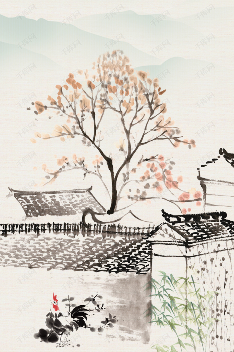 中国风水墨农家小院电商淘宝背景h5