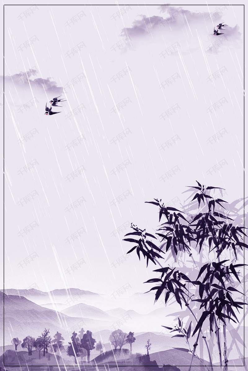 唯美古风下雨雨水背景