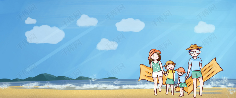 夏天海边度假旅行一家人背景图片免费下载_海报banner