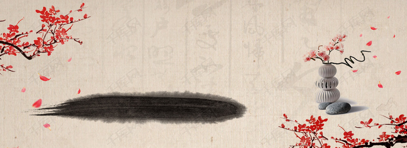 淡雅古风梅花背景图片免费下载_海报banner/psd_千库