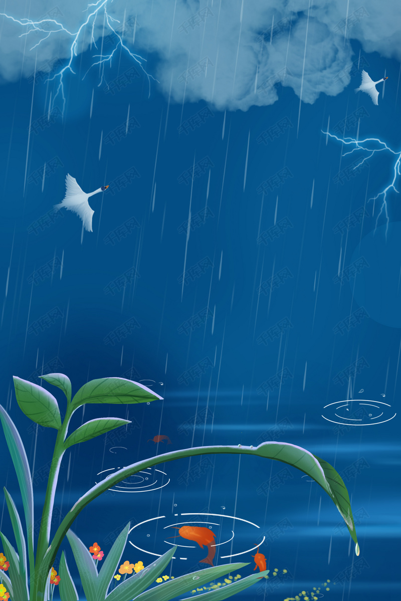 春天春雷惊蛰二十四节气春雨海报背景图片免费下载