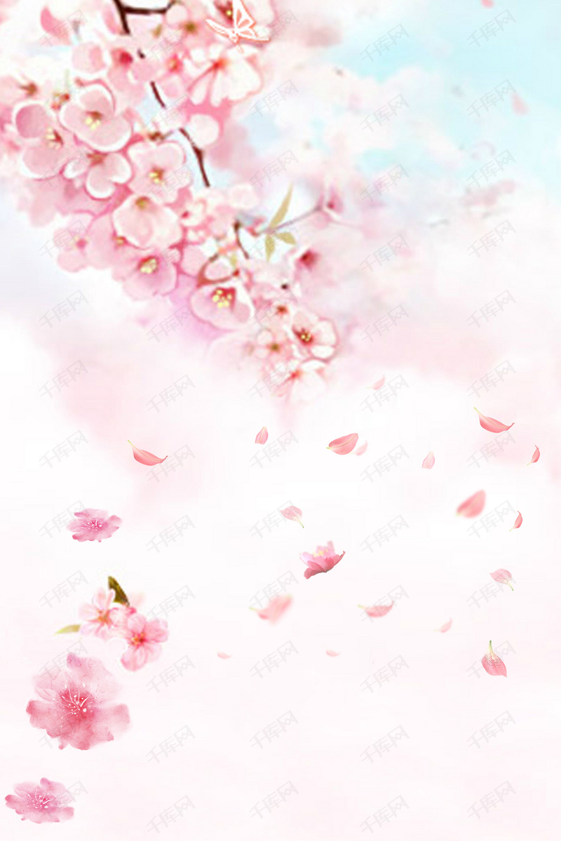 唯美桃花花瓣掉落背景