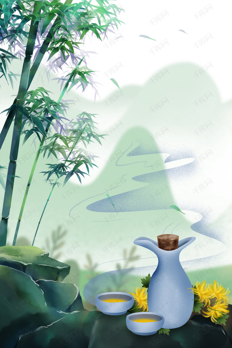清幽竹林幽香菊花茶