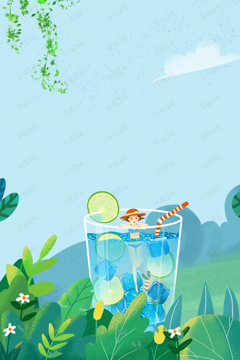 夏季清爽水果蓝色背景