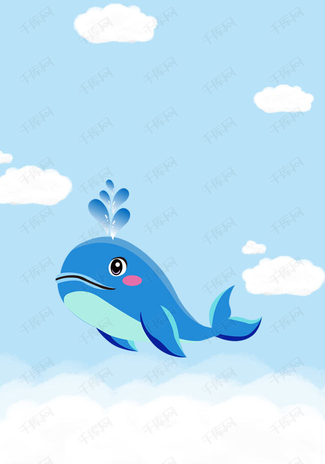 蓝色手绘小海豚背景素材