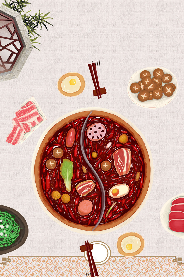 中华美食麻辣香锅火锅背景图片