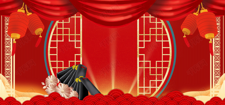 红金色中国风相声表演舞台背景