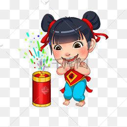 新年放鞭炮手绘卡通人物png素材