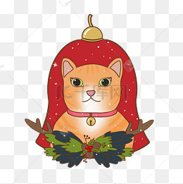 圣诞节猫咪铃铛免扣图