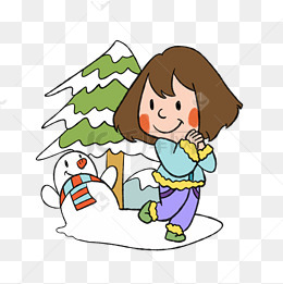 冬季看雪景的小女孩