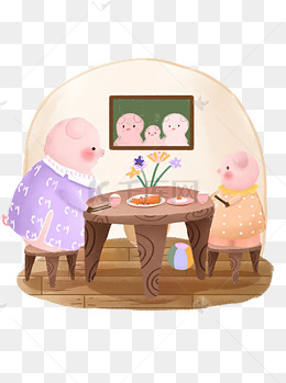 生肖动物猪吃饭卡通可爱儿童手绘插画元素
