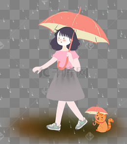 下雨天撑伞的女孩