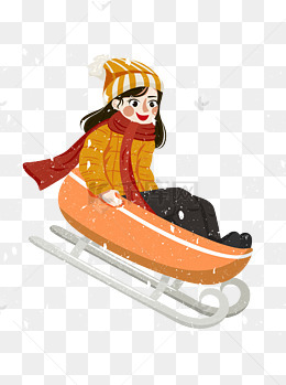 坐雪橇滑雪的女孩彩绘设计可商用元素