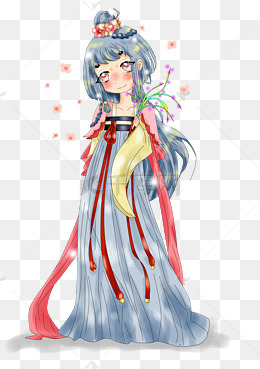 动漫手绘厚涂原创古风俏皮人物唯美插画png