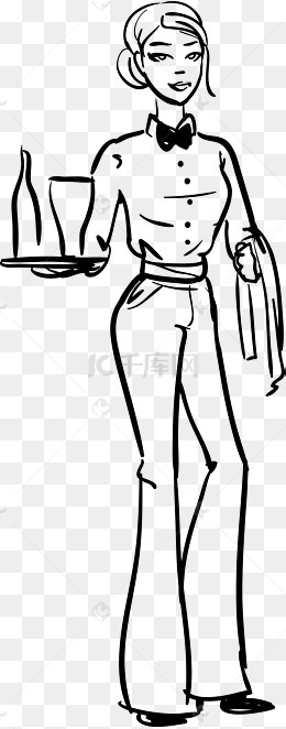 手绘女服务员