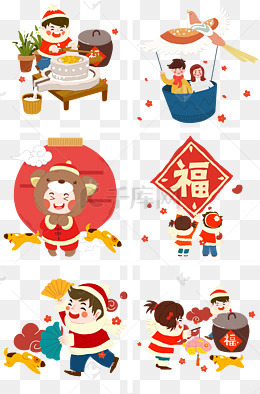 手绘喜庆春节可爱儿童人物插画