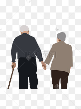 卡通简约恩爱老夫妻人物插画