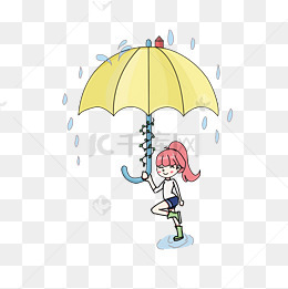 雨天打伞的小女孩插画