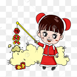 春节可爱女生放鞭炮卡通手绘