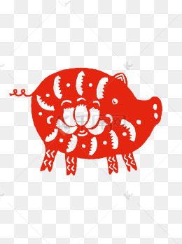 窗花剪纸猪年祥云吉祥如意红色创意喜庆元素