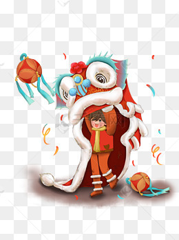 新年喜庆舞龙舞狮绣球人物手绘素材