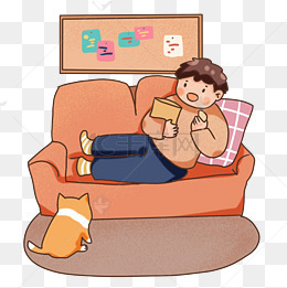 手绘卡通冬天宅家里