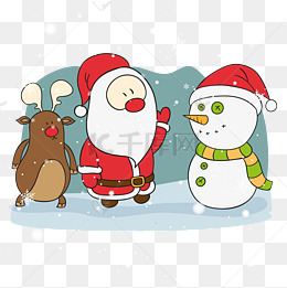 圣诞节大雪卡通手绘圣诞插画圣诞老人驯鹿雪人