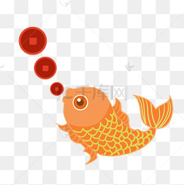 手绘鲤鱼吐金钱插画