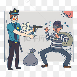 执法警察抓小偷插画