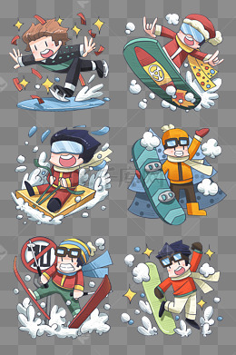 冬季滑雪的小男孩插画