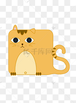 趣味卡通扁平化方形动物猫咪形象插图元素