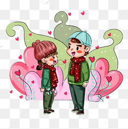 情人节小情侣有爱手绘插画