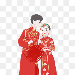 卡通手绘新娘新郎结婚插画