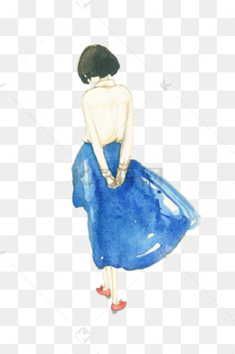 彩绘风格小女孩行走背影图